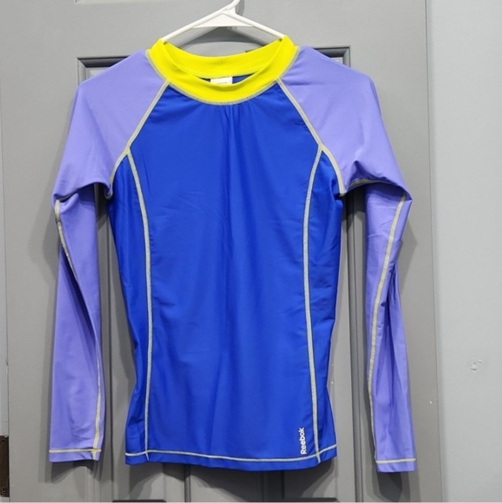 NWOT Reebok Colorblock Surf Shirt Rash Guard Blue Purple Yellow